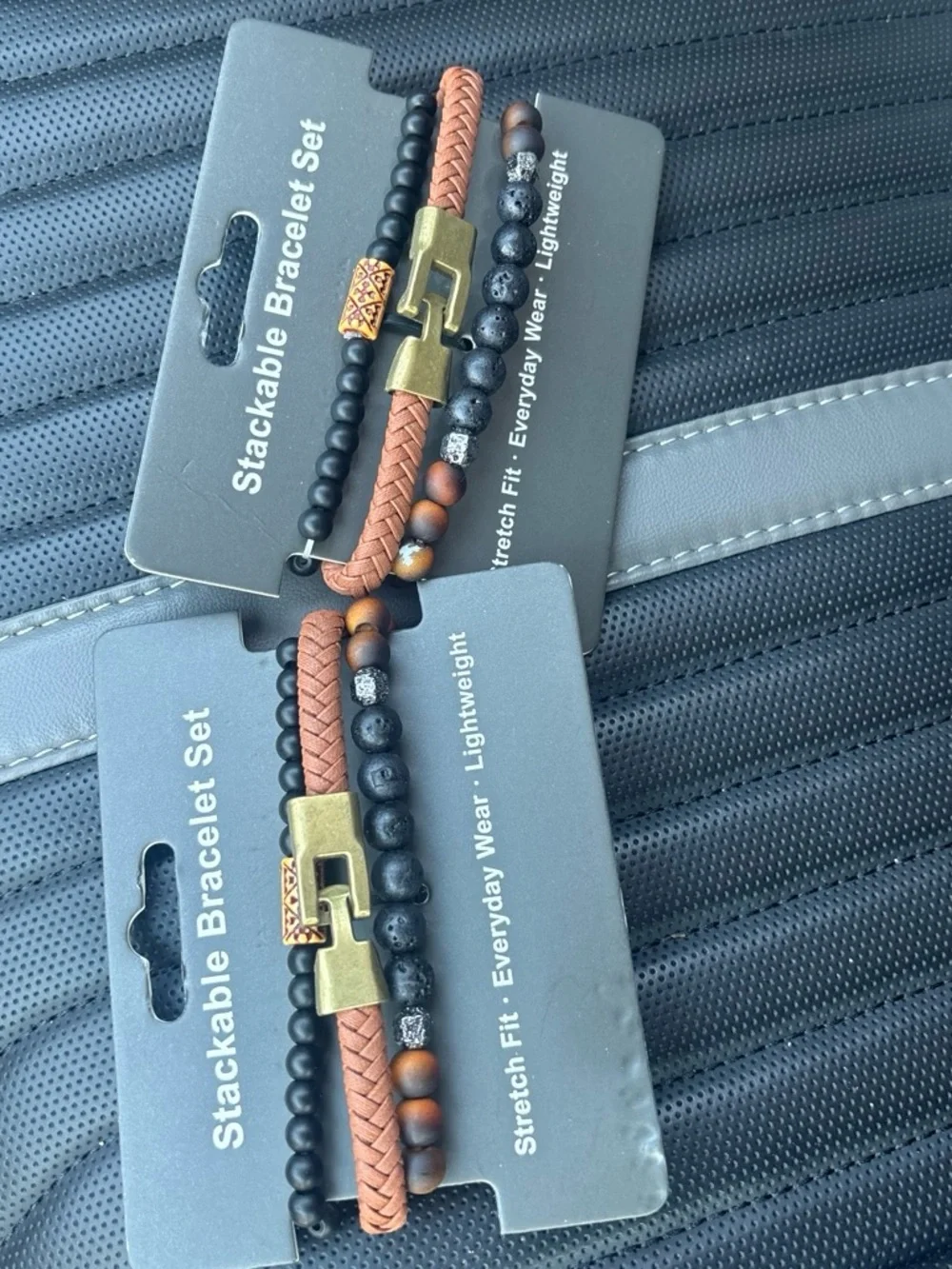a new day Black and Brown Men's Stackable Bracelet Set